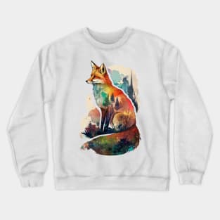 Fox Watercolor Forest Cute Autumn Leaves Landscape Animal Print Crewneck Sweatshirt